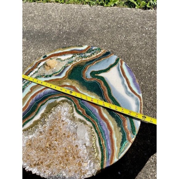 Geode Abstract Resin Art Piece | 24" Round | Yellow Calcite Crystals and Quartz - Picture 8 of 12